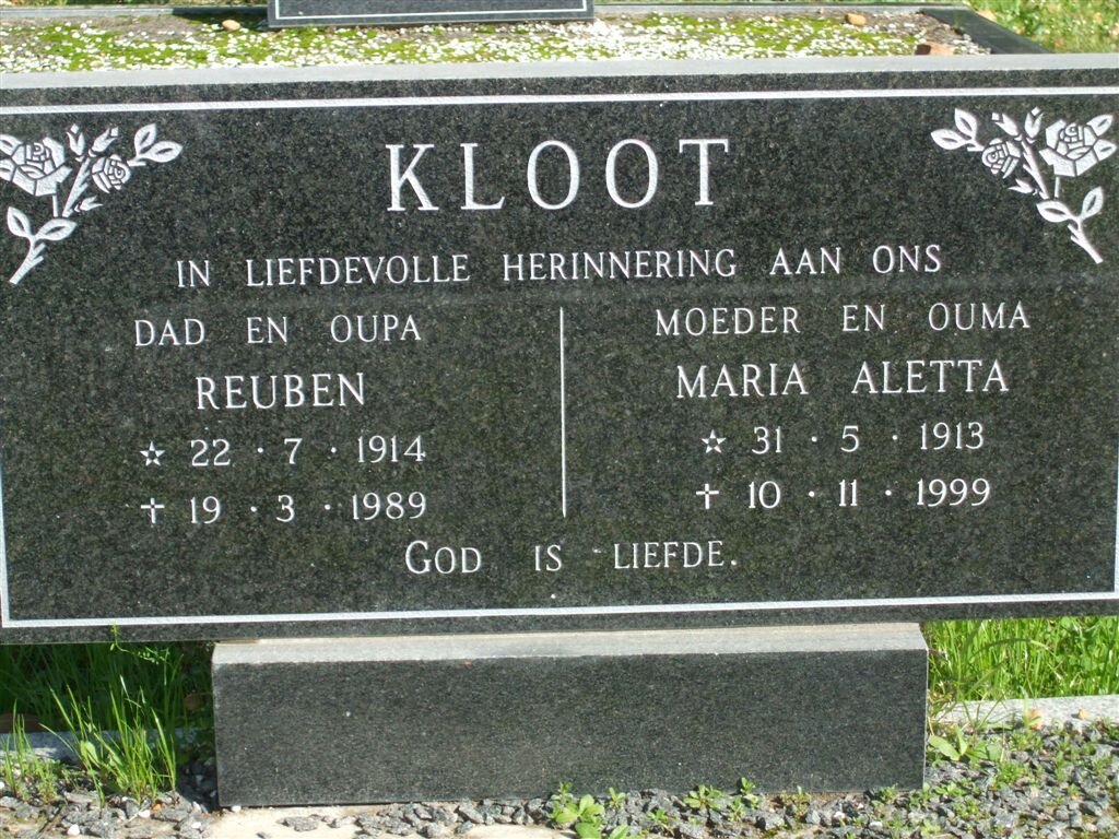 KLOOT Reuben 1914-1989 &amp; Maria Aletta 1913-1999