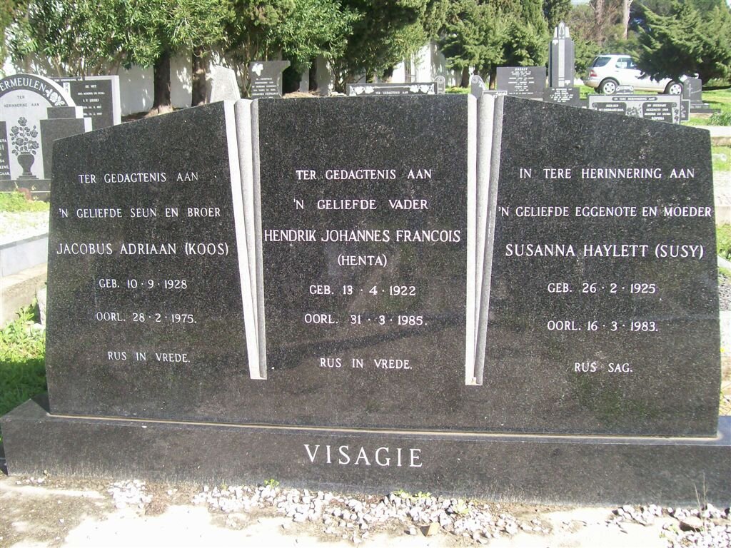 VISAGIE Hendrik Johannes Francois 1922-1985 &amp; Susanna Haylett 1925-1983 :: VISAGIE Jacobus Adriaan 1928-1975