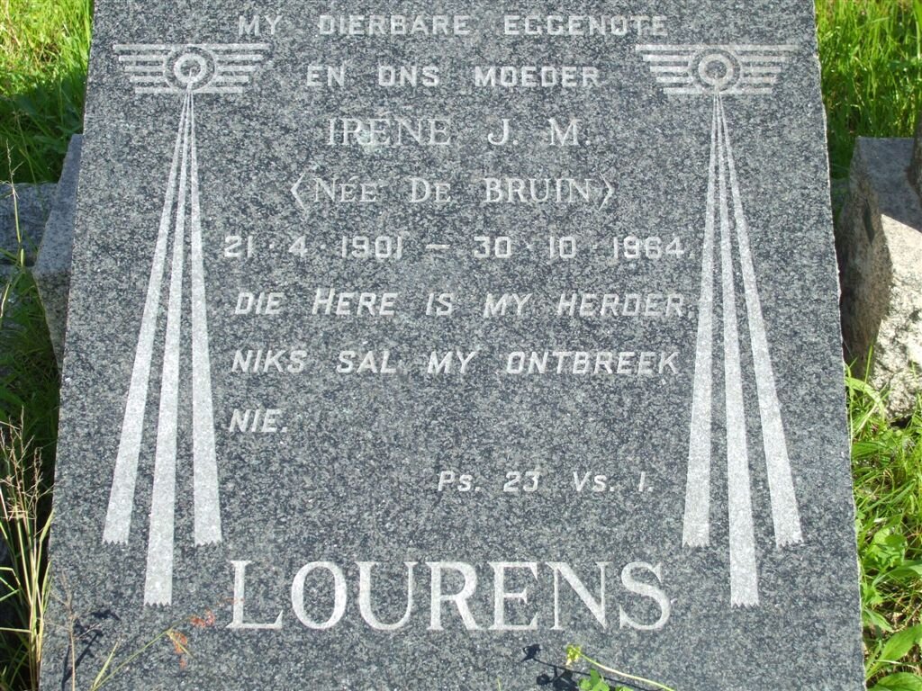 LOURENS Irene J.M. nee DE BRUIN 1901-1964