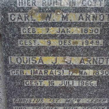 ARNDT Carl W.M. 1890-1949 &amp; Louisa J.J. MARAIS 1890-1966