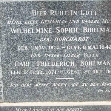 BOHLMANN Carl Friederich 1871-1953 &amp; Wilhelmine Sophie BORCHARDT 1875-1942