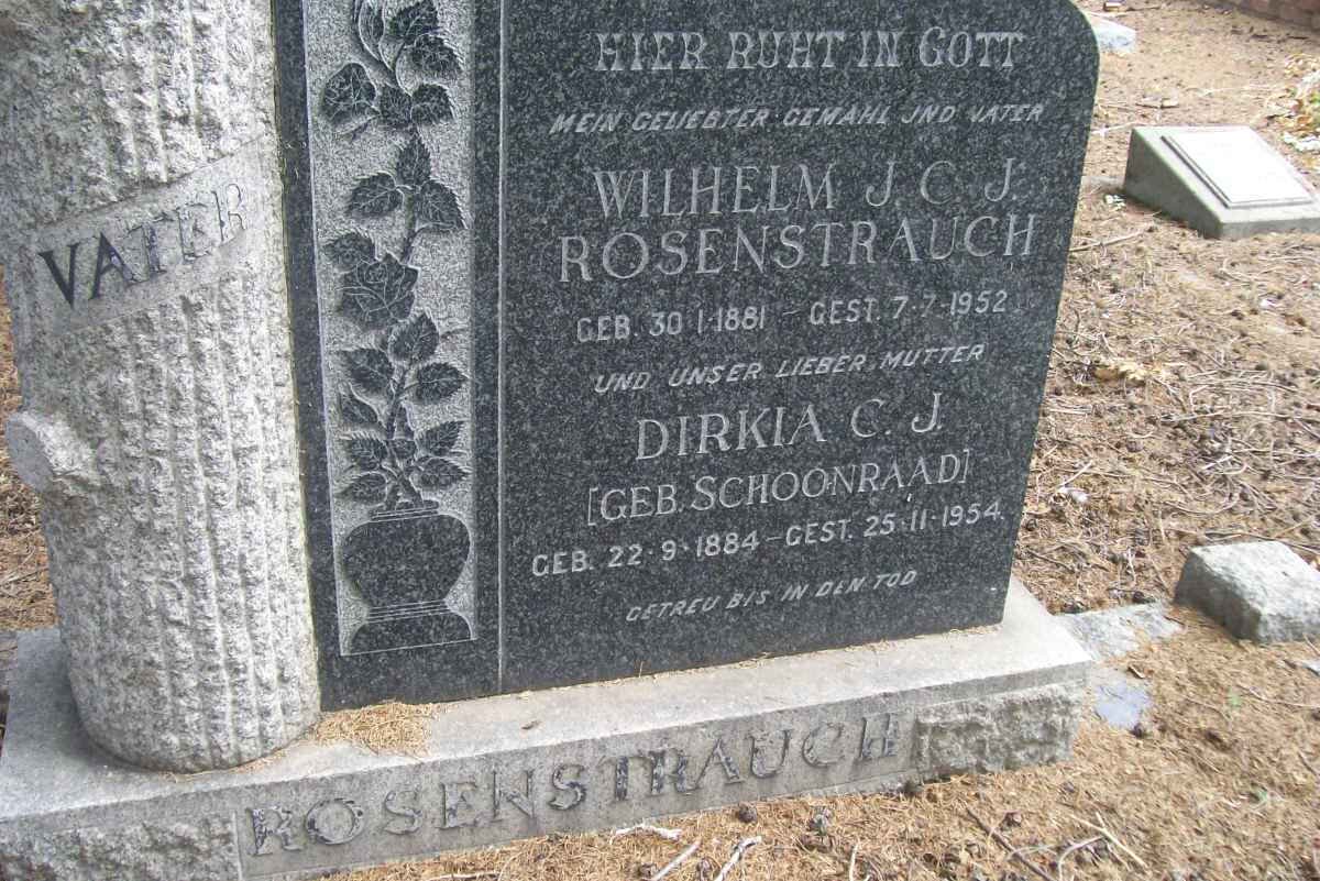 ROSENSTRAUCH Wilhelm J.C.J. 1881-1952 &amp; Dirkia C.J. SCHOONRAAD 1884-1954