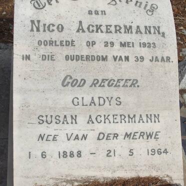 ACKERMANN Nico -1933 &amp; Gladys Susan VAN DER MERWE 1888-1964
