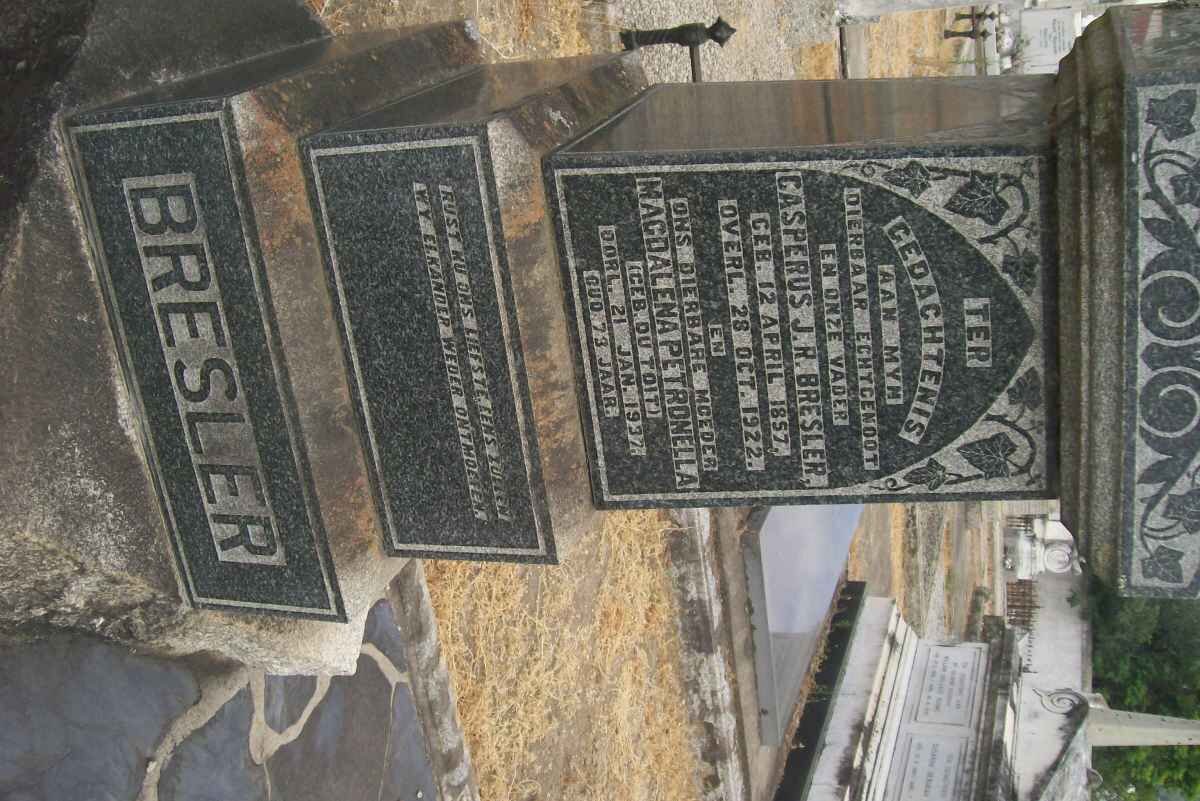 BRESLER Casperus J.R. 1857-1922 &amp; Magdalena Petronella DU TOIT -1937
