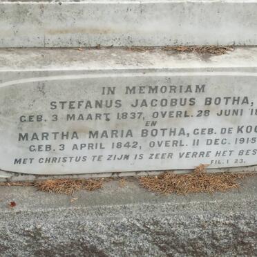 BOTHA Stefanus Jacobus 1837-1899 &amp; Martha Maria DE KOCK 1842-1915
