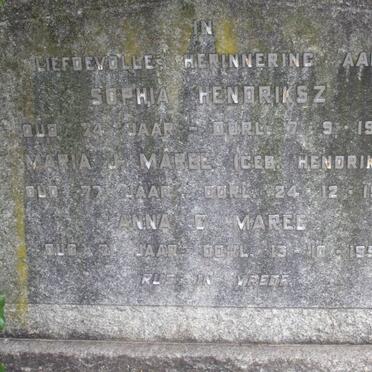 HENDRIKSZ Sophia -1927 :: MAREE Maria J. nee HENDRIKSZ -1929 :: MAREE Anna E. -1950