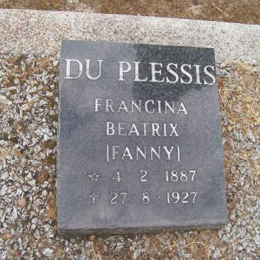 PLESSIS Francina Beatrix, du 1887-1927