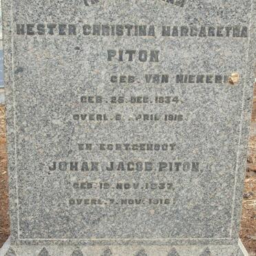 PITON Johan Jacob, 1837-1916 &amp; Hester Christina Margaretha VAN NIEKERK 1834-1916