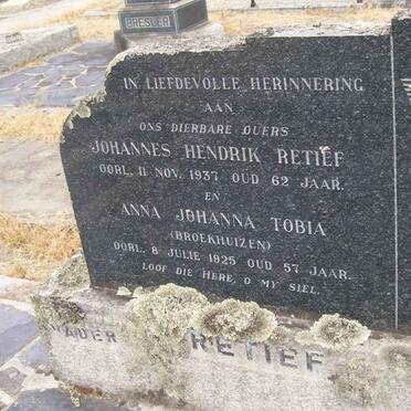 RETIEF Johannes Hendrik -1937 &amp; Anna Johanna Tobia BROEKHUIZEN -1925