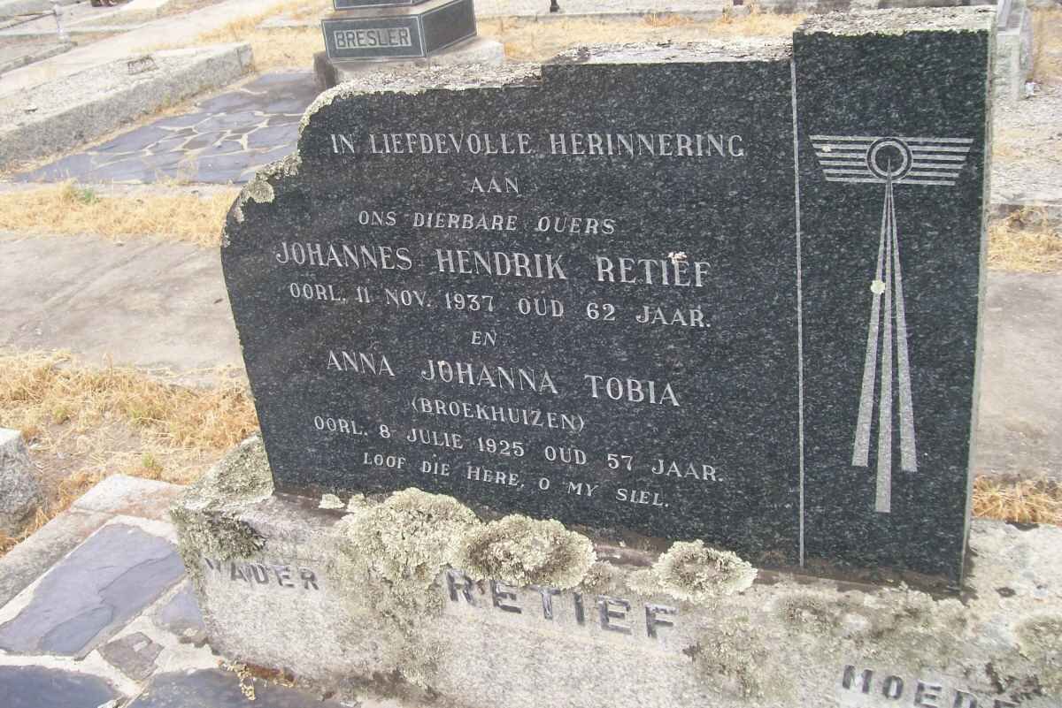 RETIEF Johannes Hendrik -1937 &amp; Anna Johanna Tobia BROEKHUIZEN -1925