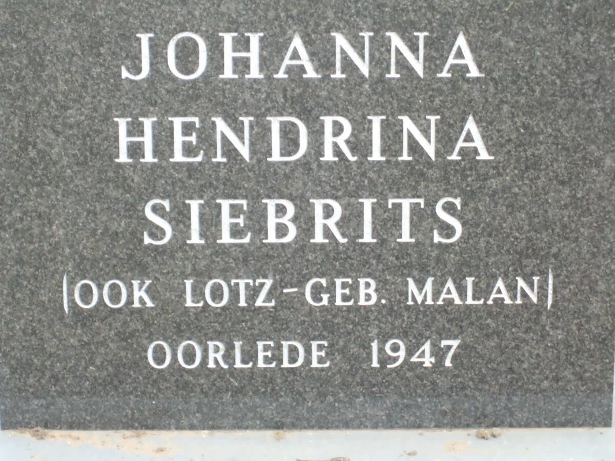 SIEBRITS Johanna Hendrina formerly LOTZ nee MALAN -1947