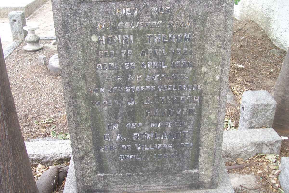 THERON J.J. &amp; G.A. ASHLANDT nee DE VILLIERS 1871-1954 :: THERON Henri 1921-1936