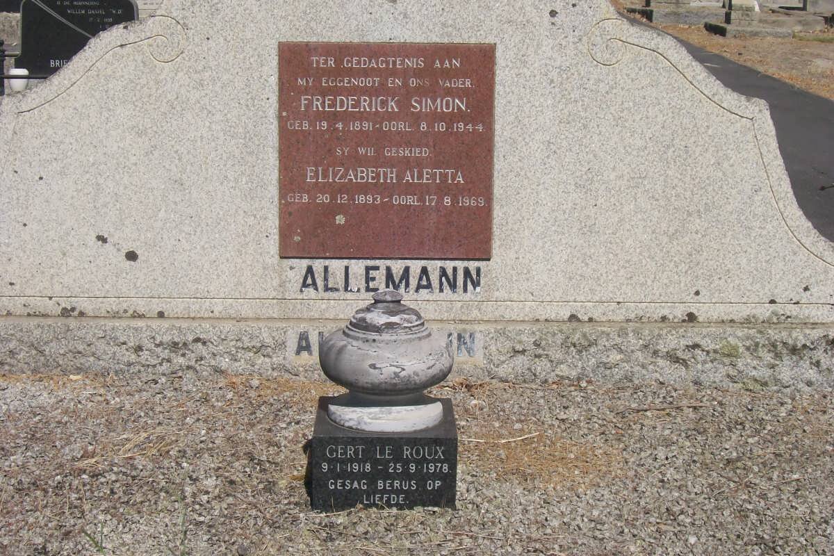 ALLEMAN Frederik Simon 1891-1944 &amp; Elizabeth Aletta 1893-1969 :: LE ROUX Gert 1918-1978