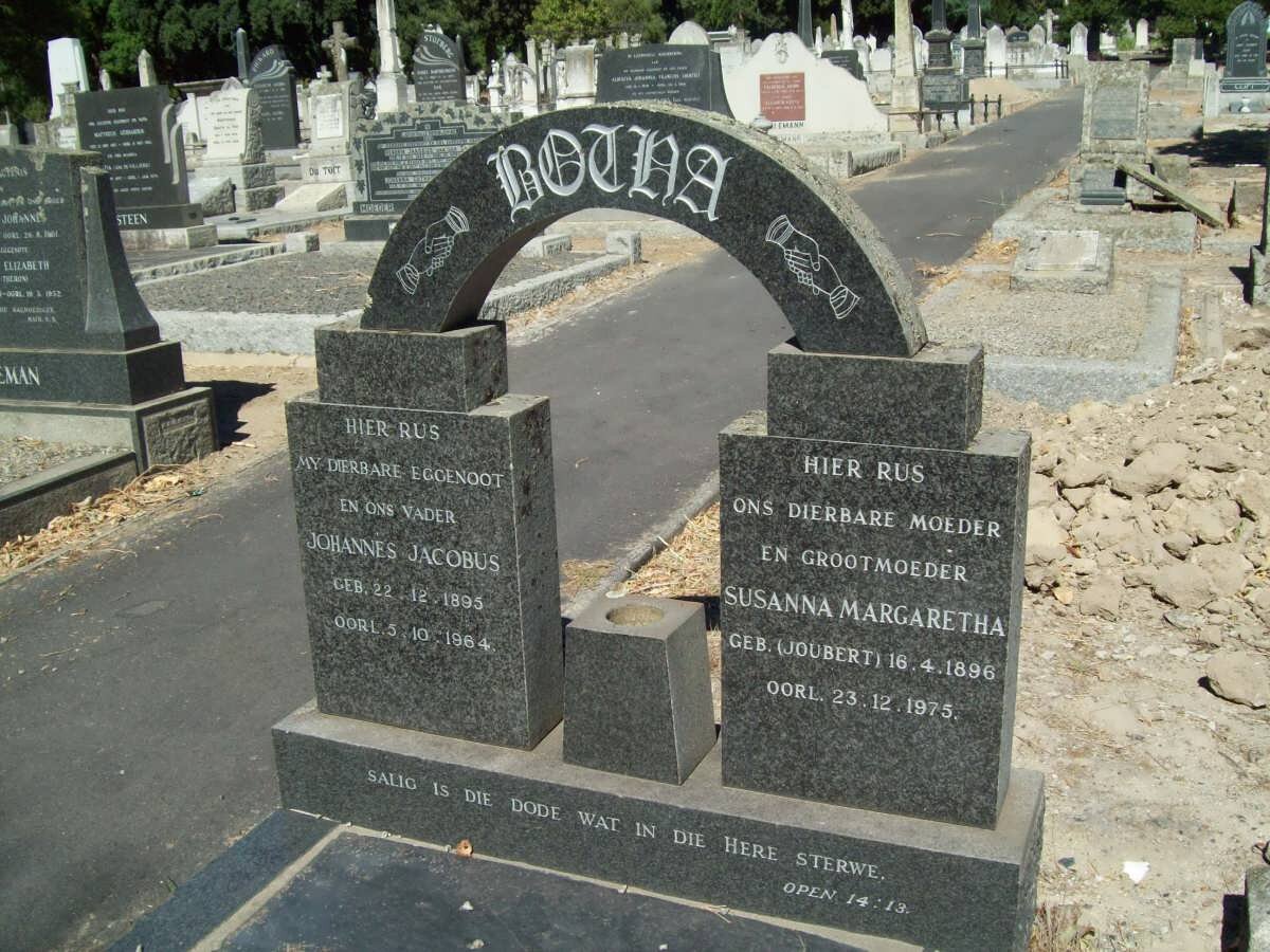 BOTHA Johannes Jacobus 1895-1964 &amp; Susanna Margaretha JOUBERT 1896-1975