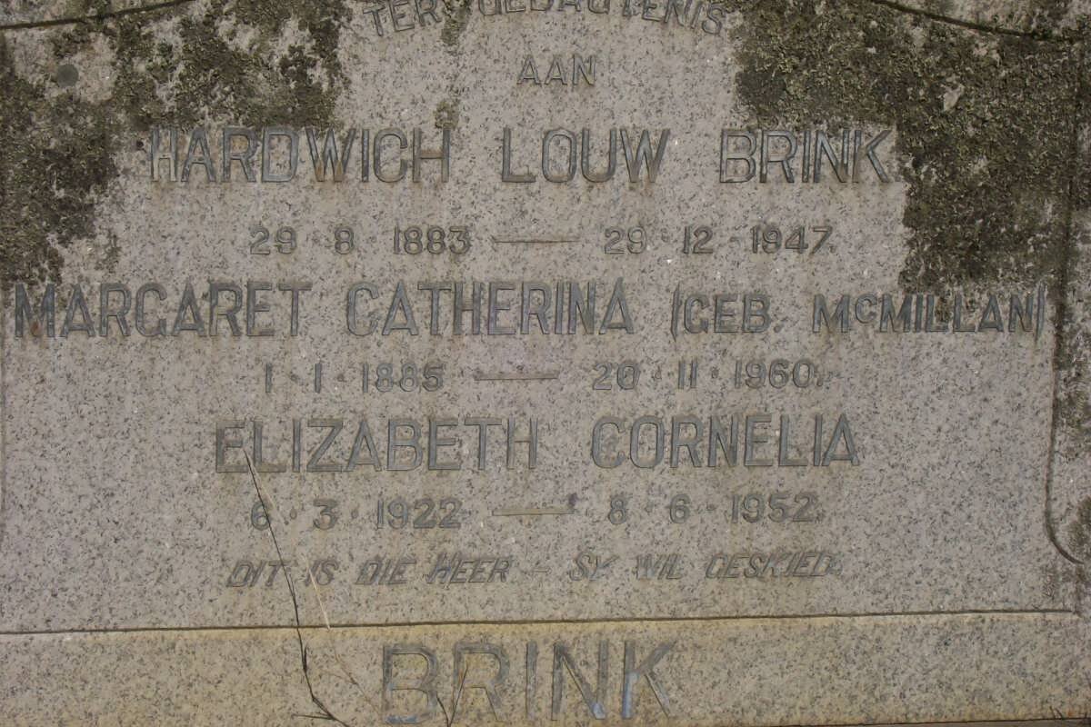 BRINK Hardwich Louw 1883-1947 &amp; Margaretha Catherina McMILLAN 1885-1960 :: BRINK Elizabeth Cornelia 1922-1952