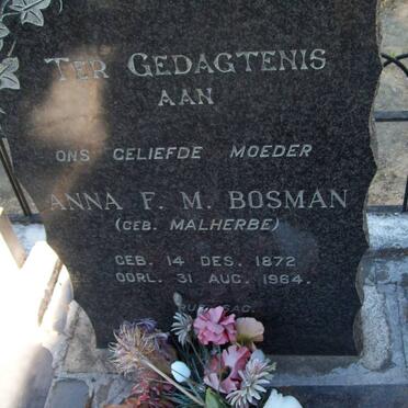 BOSMAN Anna F.M. nee MALHERBE 1872-1964