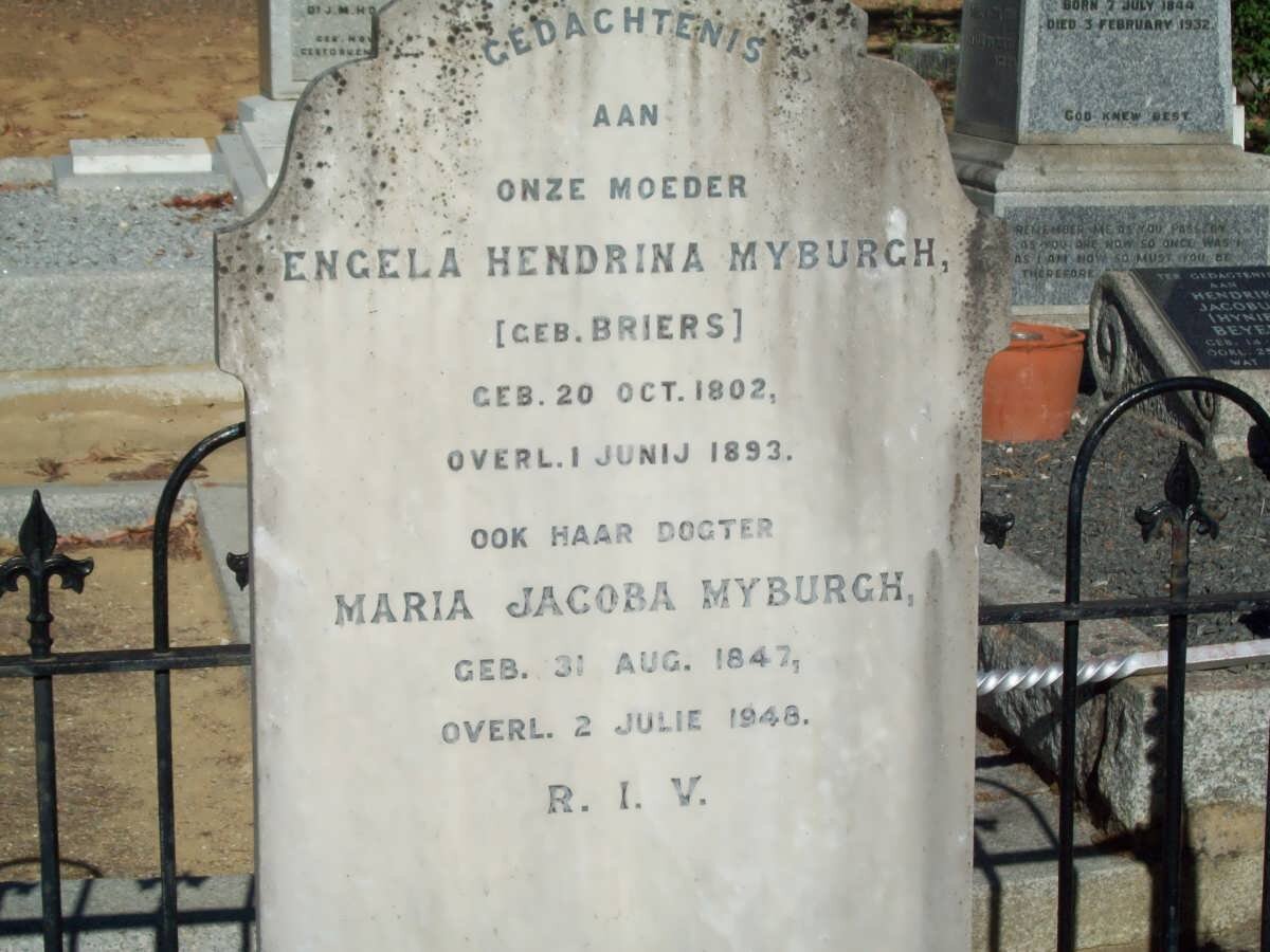 MYBURGH Engela Hendrina nee BRIERS 1802-1893 :: MYBURGH Maria Jacoba 1847-1948