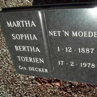 TOERIEN Martha Sophia Bertha nee DECKER 1887-1978