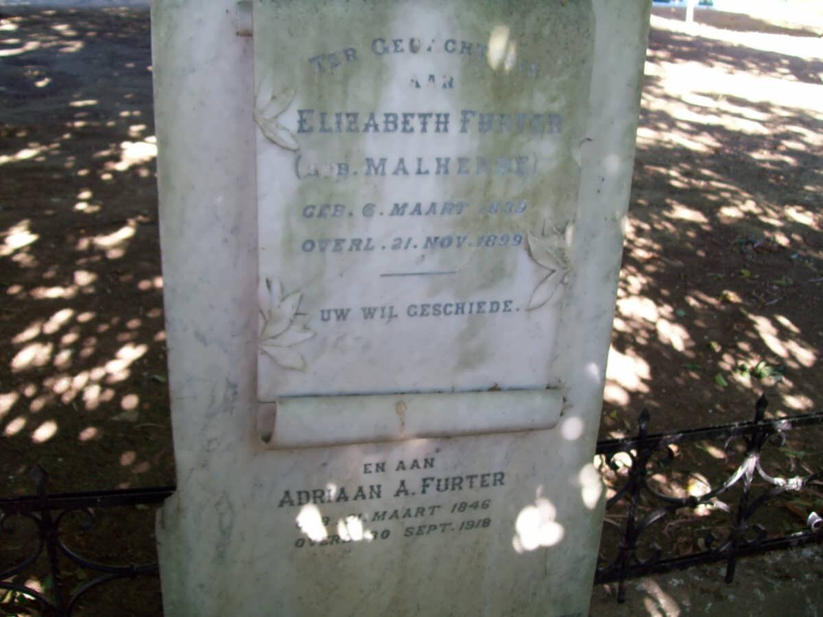 FURTER Elizabeth nee MALHERBE 1839-1899 :: FURTER Adriaan A. 1846-1918