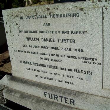 FURTER Willem Daniel 1883-1940 &amp; Hendrika Susanna DU PLESSIS 1894-1944