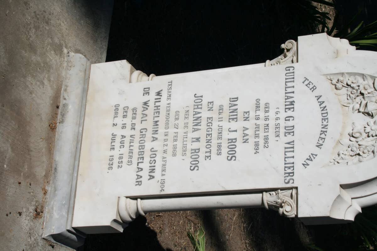 GROBBELAAR Wilhelmina Josina de Waal nee DE VILLIERS 1852-1936 :: DE VILLIERS Guilliame G. 1862-1894