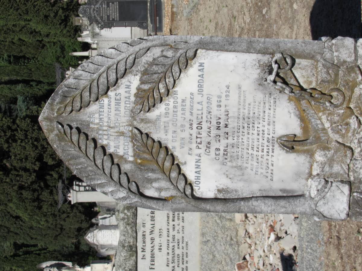 JORDAAN Paul Johannes Jacobus -1908 &amp; Johanna Petronella VAN SCHOOR 1868-1924