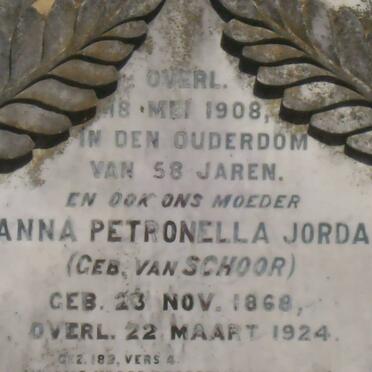 JORDAAN Paul Johannes Jacobus -1908 &amp; Johanna Petronella VAN SCHOOR 1868-1924