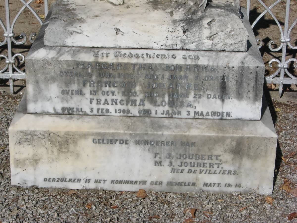 JOUBERT Margaretha Johanna -1898 :: JOUBERT Francois Johannes -1900 :: JOUBERT Francina Louisa -1909