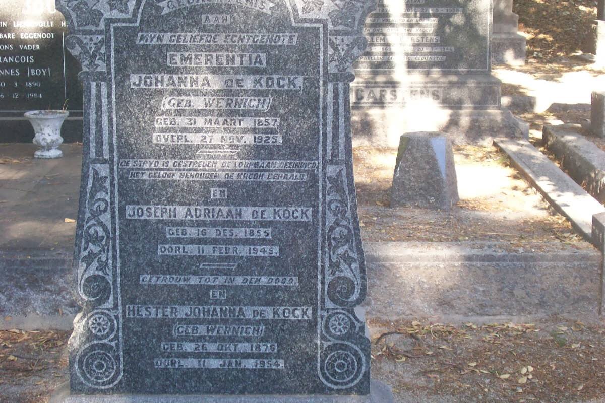 KOCK Joseph Adriaan, de 1855-1945 &amp; Emerentia Johanna WERNICH 1857-1925 :: DE KOCK Hester Johanna nee WERNICH 1876-1954 