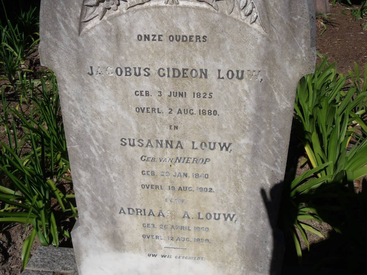 LOUW Jacobus Gideon 1825-1880 &amp; Susanna VAN NIEROP 1840-1902 :: LOUW Adriaan A. 1850-1898