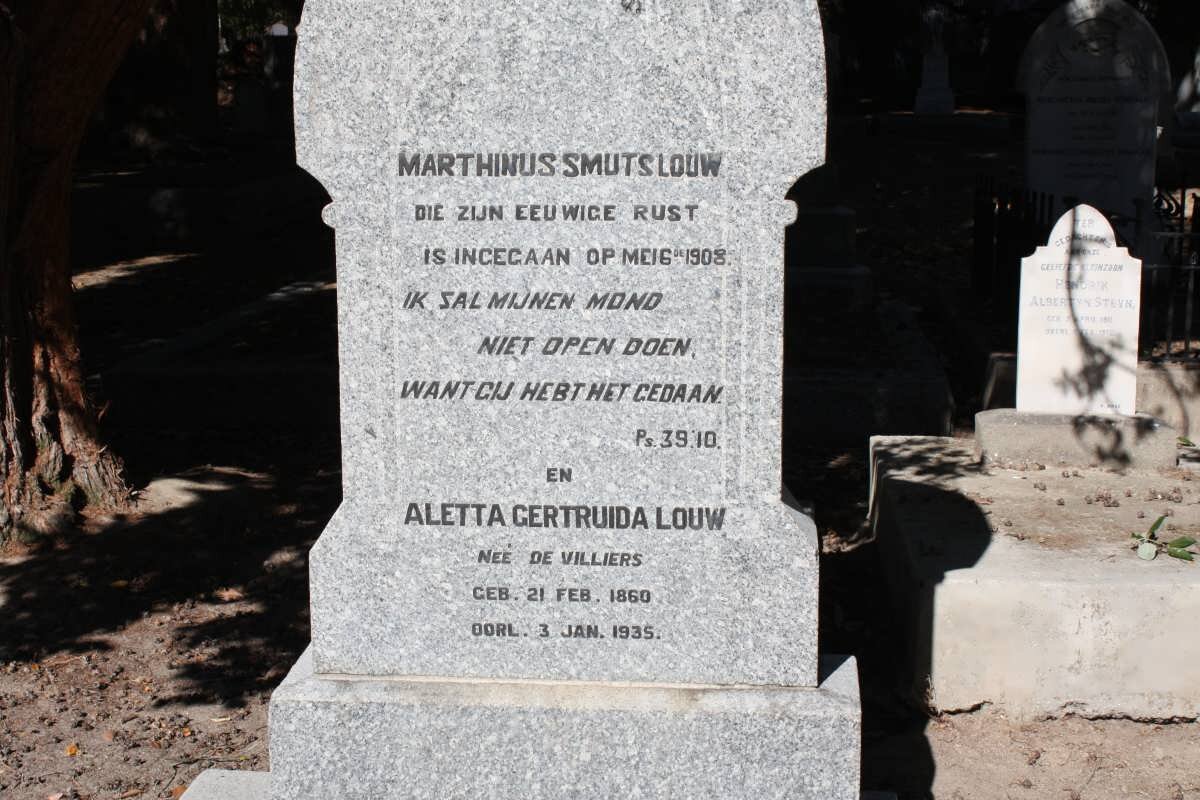 LOUW Marthinus Smuts -1908 &amp; Aletta Gertruida DE VILLIERS 1860-1935