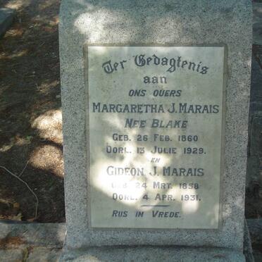 MARAIS Gideon J. 1858-1931 &amp; Margaretha J. BLAKE 1860-1929
