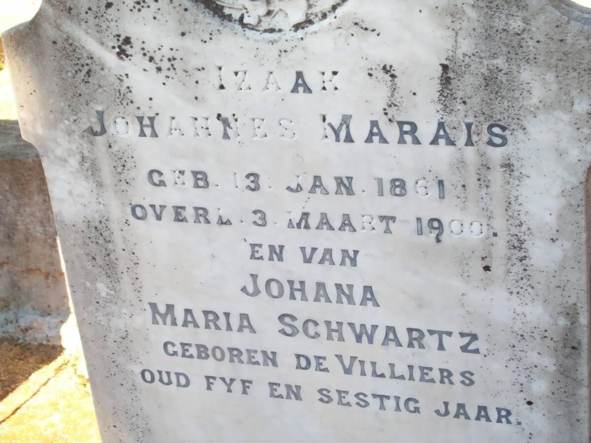 MARAIS Izaak Johannes 1861-1900 :: SCHWARTZ Johanna Maria DE VILLIERS