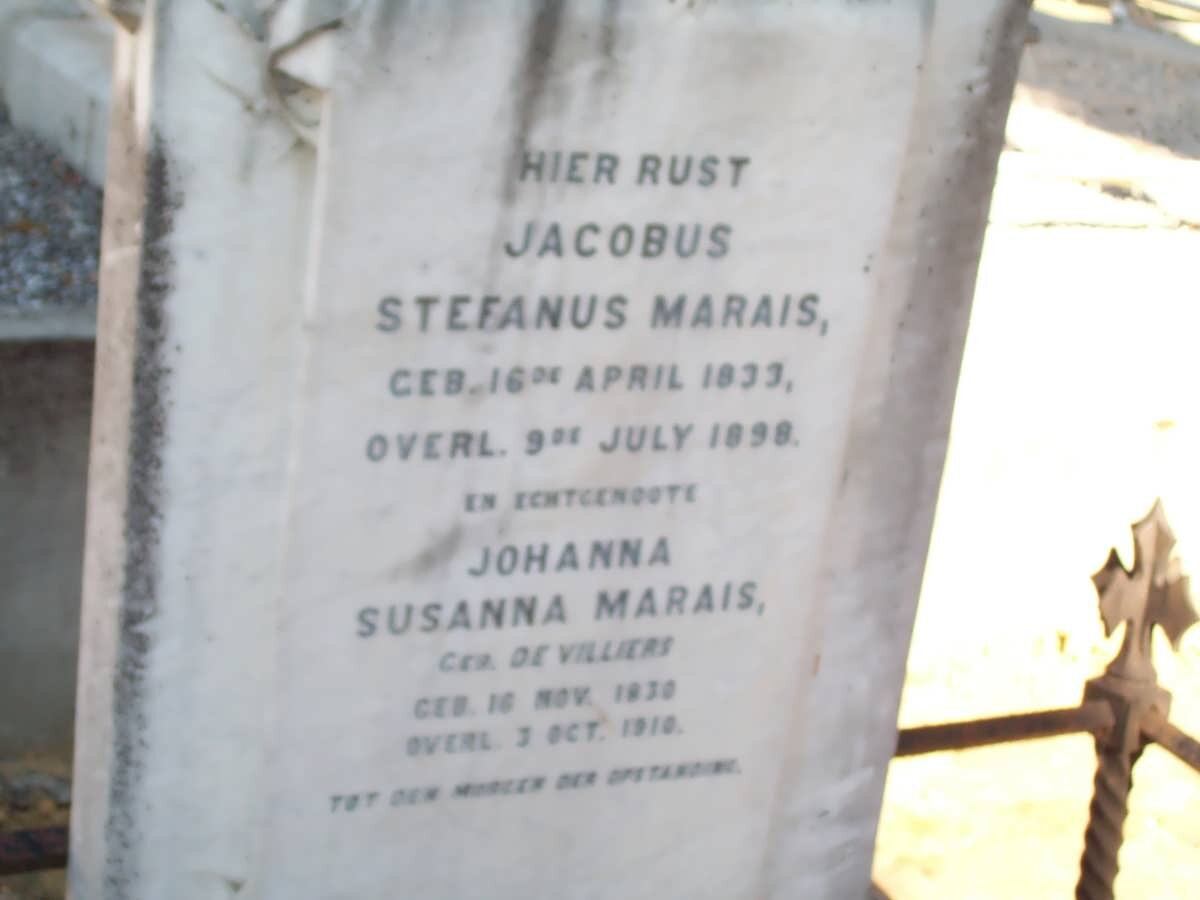 MARAIS Jacobus Stefanus 1833-1898 &amp; Johanna Susanna  DE VILLIERS 1830-1910