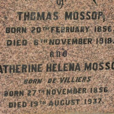 MOSSOP Thomas 1856-1918 &amp; Catherine Helena DE VILLIERS 1856-1937