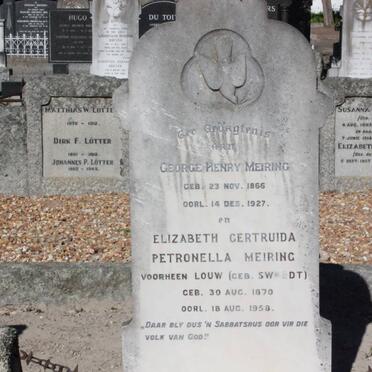 MEIRING George Henry 1866-1927 &amp; Elizabeth Gertruida Petronella voorheen LOUW nee SWARDT 1870-1958