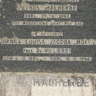 MALHERBE Petrus -1950 &amp; Johanna Louisa Jacoba DE VILLIERS 1884-1954