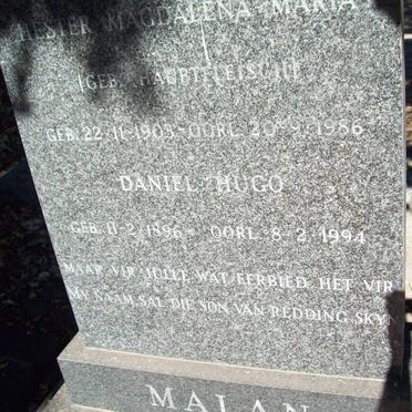 MALAN Daniel Hugo 1896-1994 &amp; Hester Magdalena Maria HAUPTFLEISCH 1903-1986