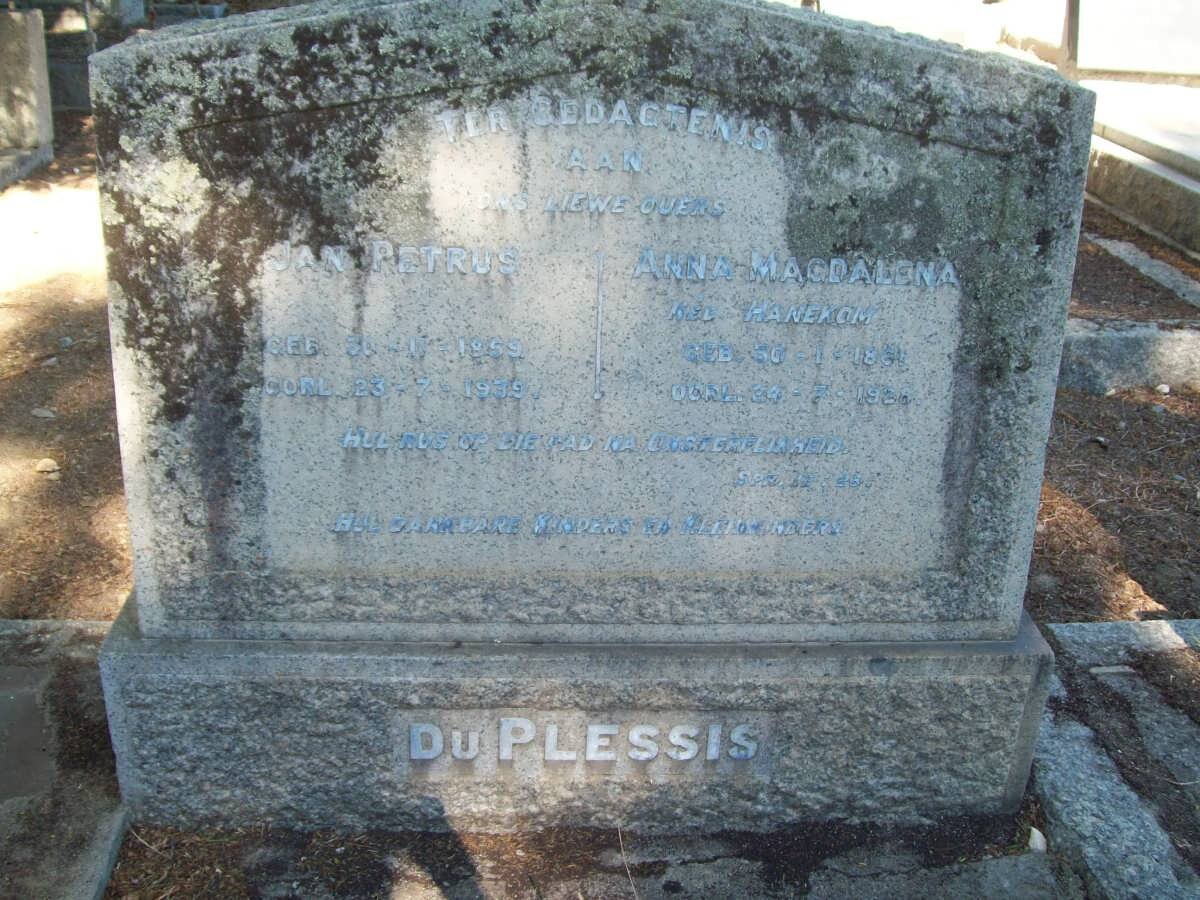 PLESSIS Jan Petrus, du 1859-1939 &amp; Anna Magdalena HANEKOM 1861-1928