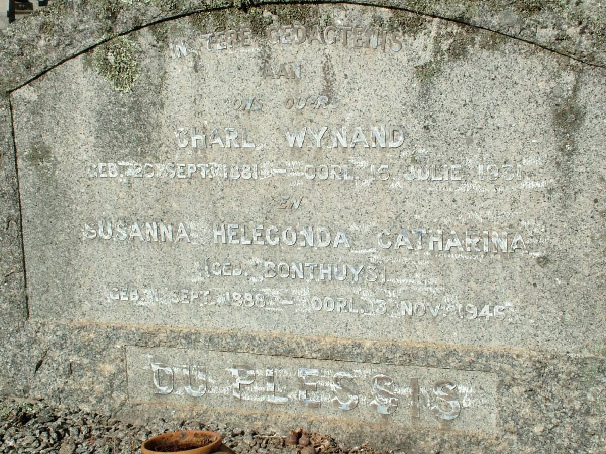 PLESSIS Charl Wynand, du 1881-1931 &amp; Susanna Helegonda Catharina BONTHUYS 1888-1946