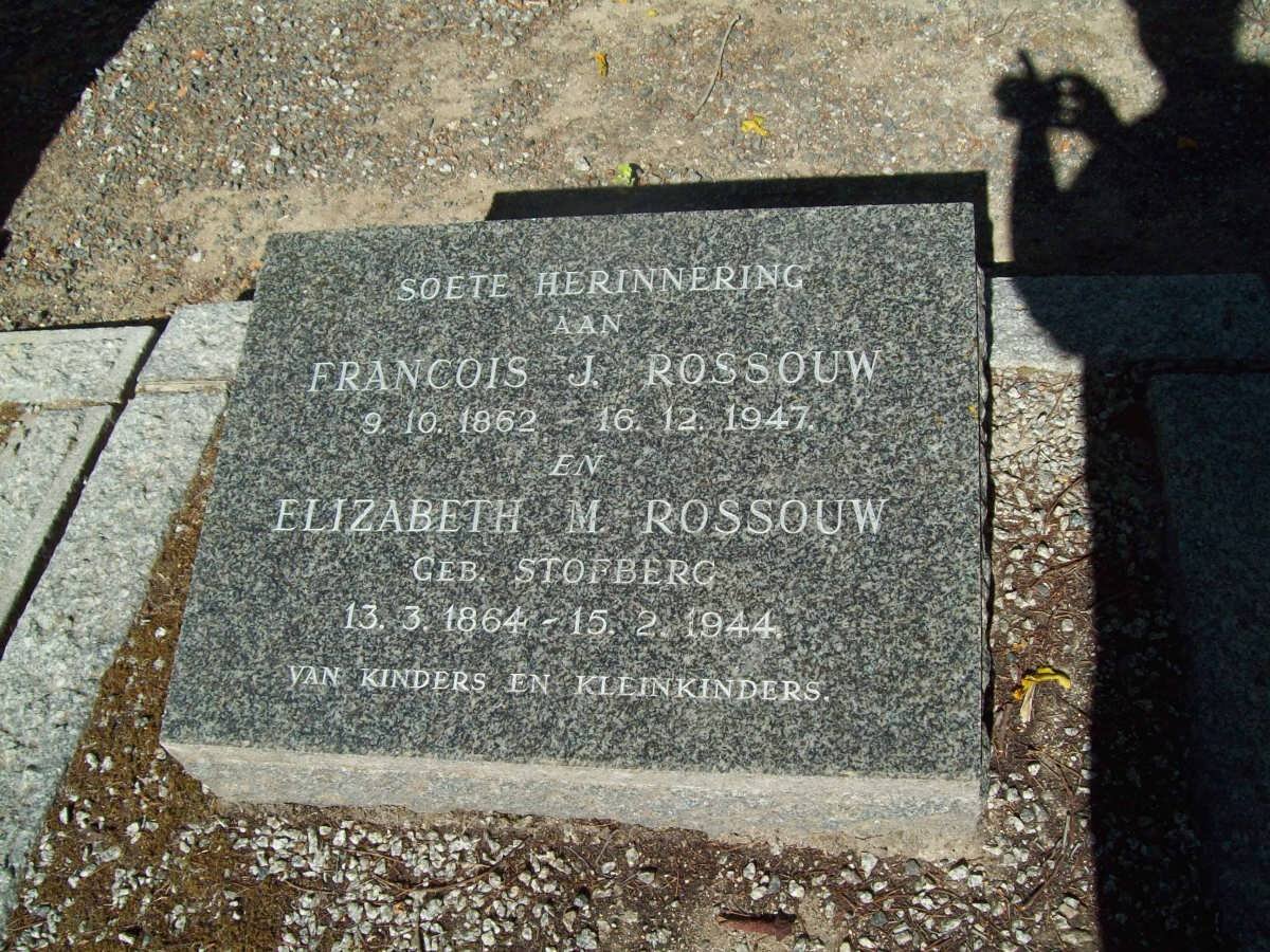 ROSSOUW Francois J. 1862-1947 &amp; Elizabeth M. STOFBERG 1864-1944