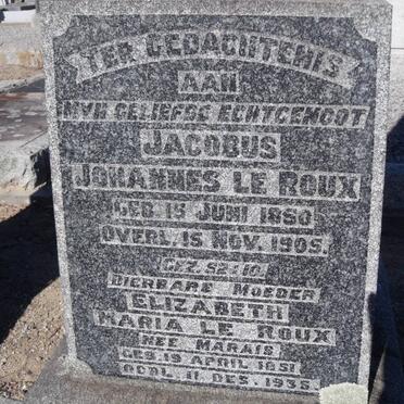 ROUX Jacobus Johannes, le 1850-1905 &amp; Elizabeth Maria MARAIS 1851-1935
