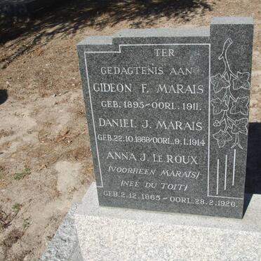 ROUX Anna J., le formerly MARAIS nee DU TOIT 1865-1926 :: MARAIS Daniel J. 1868-1914 :: 1865-1926 :: MARAIS Gideon F. 1895-1911