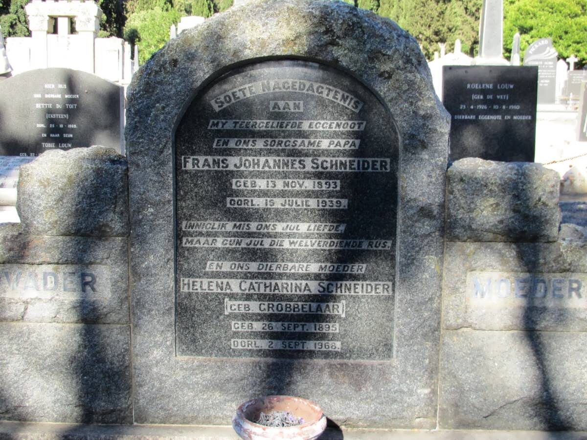 SCHNEIDER Frans Johannes 1893-1939 &amp; Helena Catharina GROBBELAAR 1895-1968