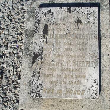 SIEBRITS Stephanus P. 1861-1936 &amp; Johanna C.P. JORDAAN -1939