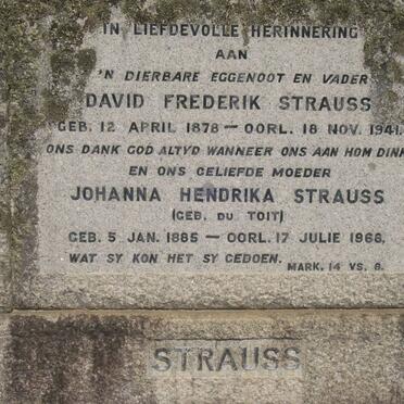STRAUSS David Frederik 1878-1941 &amp; Johanna Hendrika DU TOIT 1885-1968