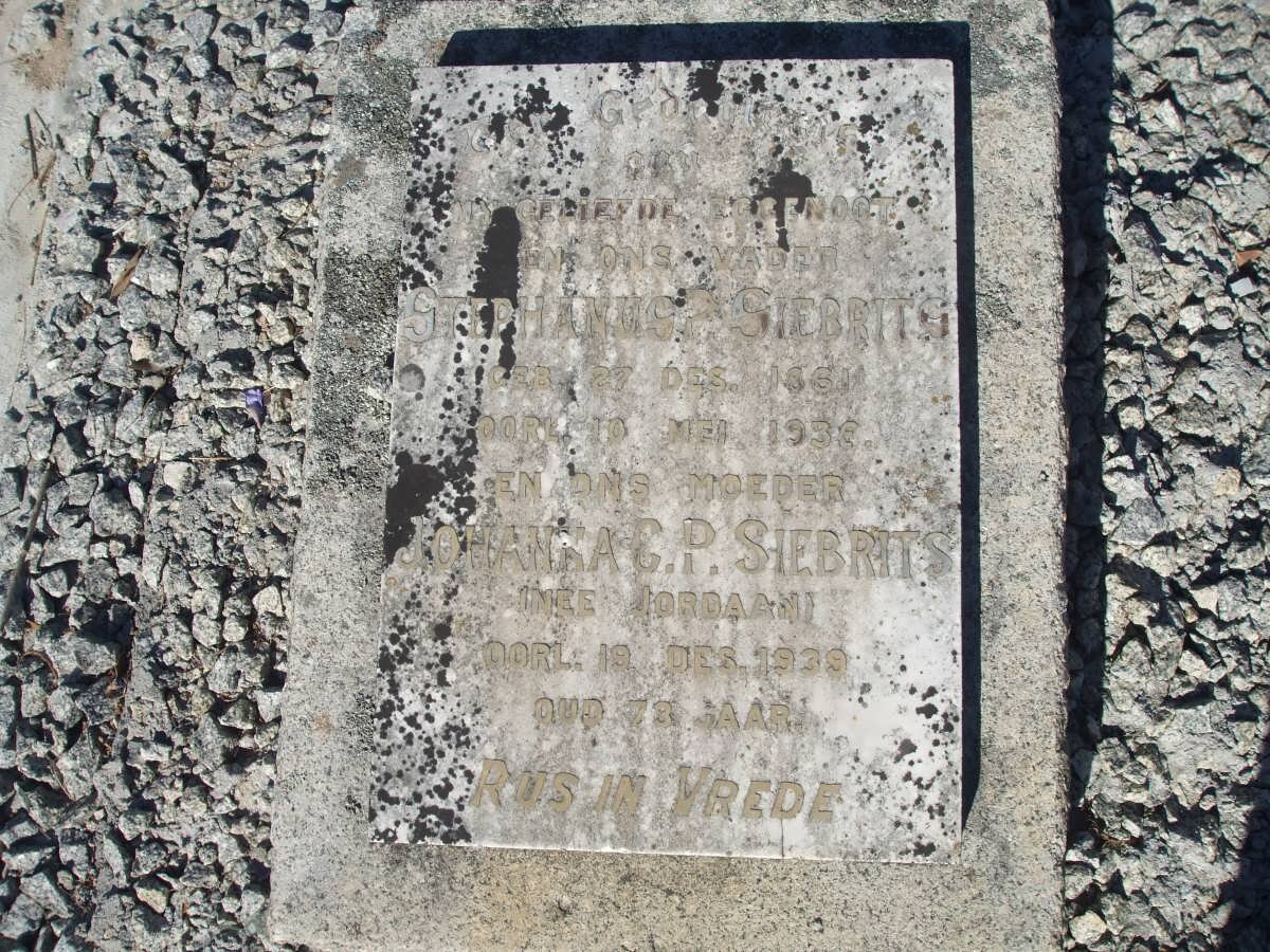 SIEBRITS Stephanus P. 1861-1936 &amp; Johanna C.P. JORDAAN -1939