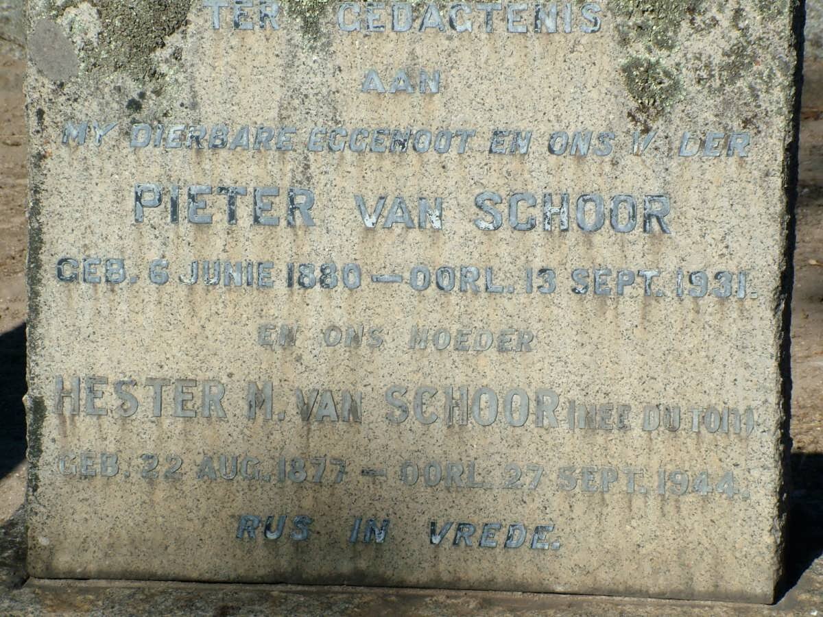 SCHOOR Pieter, van 1880-1931 &amp; Hester M. DU TOIT 1877-1944