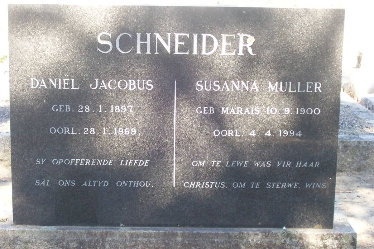 SCHNEIDER Daniel Jacobus 1897-1969 &amp; Susanna Muller MARAIS 1900-1994