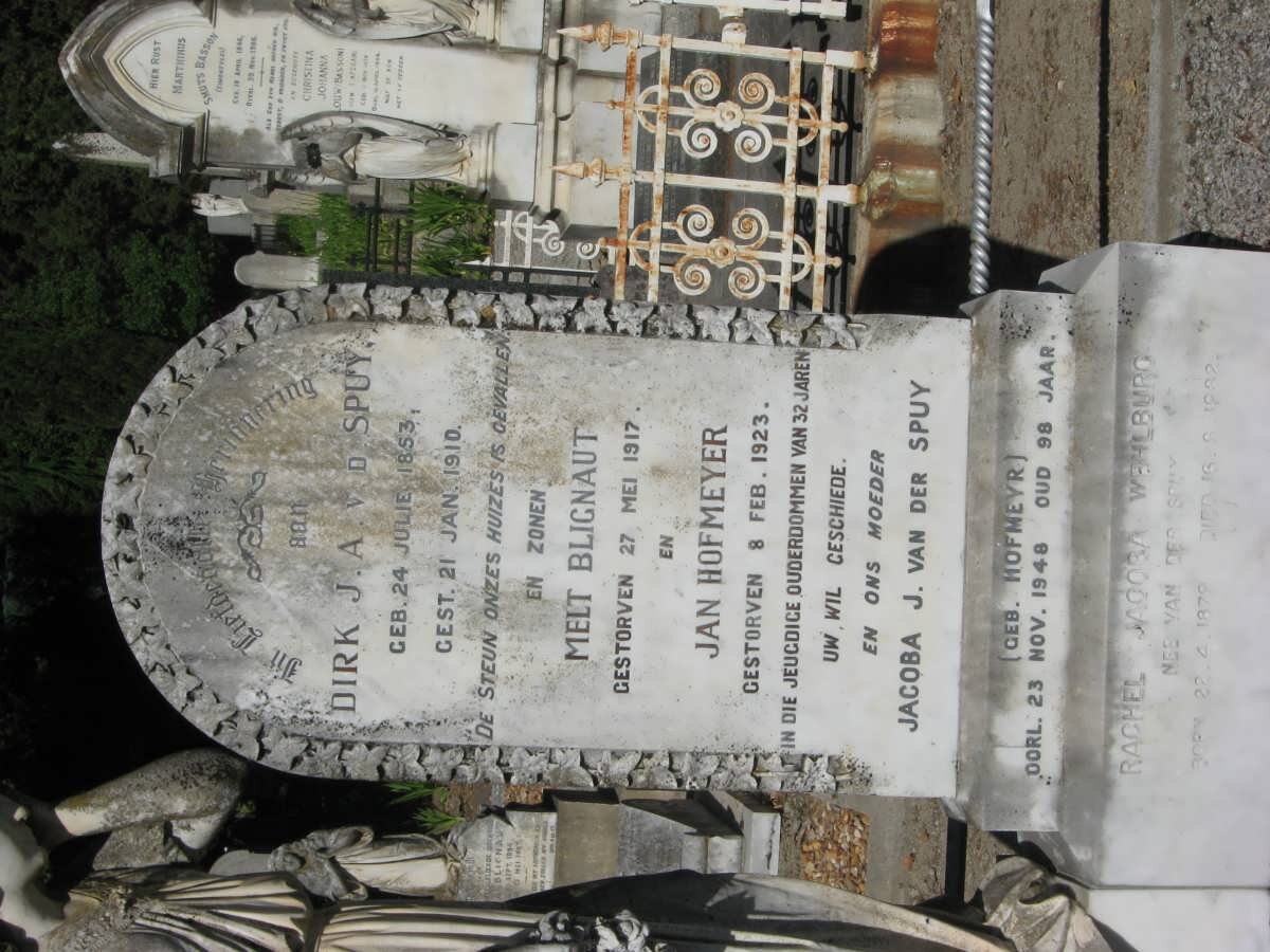 SPUY Dirk J.A., v.d. 1853-1910 &amp; Jacoba J. HOFMEYR -1948